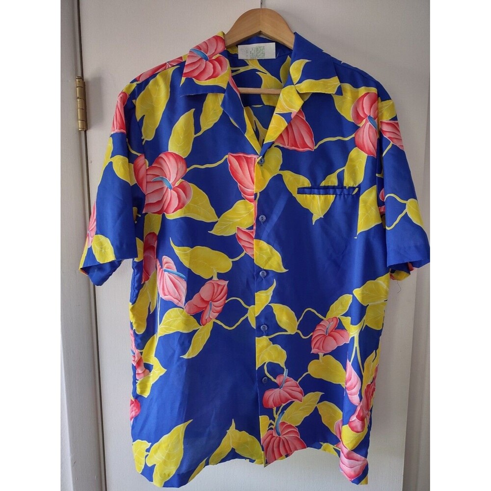 Hilo Hattie's Hawaiian Shirt Men's XL Blue Floral Aloha Camp Shirt Tropical USA